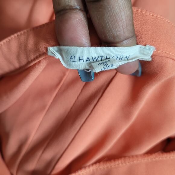 41 Hawthorn Women's Peach V-Neck Chiffon Long Sleeve Pleated Pintuck Top Size XS - Picture 6 of 8